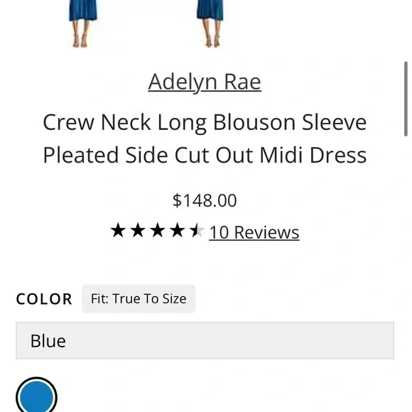 Adelyn Rae, Long Blouson Sleeve, Pleated Skirt, Side Cut-Out Dress, EUC,Size Med - Picture 5 of 12